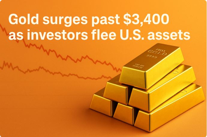 Giá vàng vượt mốc 3.400 USD/ounce: Làn sóng tháo chạy khỏi tài sản Mỹ ngày càng mạnh 1 Giá vàng vượt mốc 3.400 USD/ounce: Làn sóng tháo chạy khỏi tài sản Mỹ ngày càng mạnh